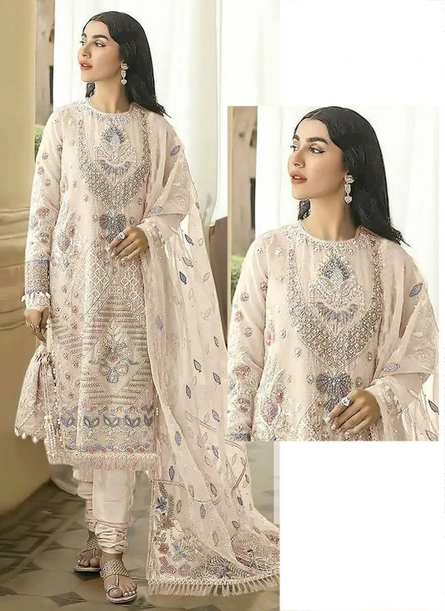 Faux Georgette Cream Eid Wear Embroidery Work Pakistani Suit